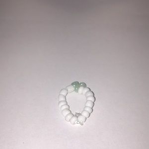 White and mint green heart seed bead ring
